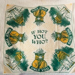 Smokey the Bear Bandana. Only You. 21 x 21 ins. Cotton fabric.